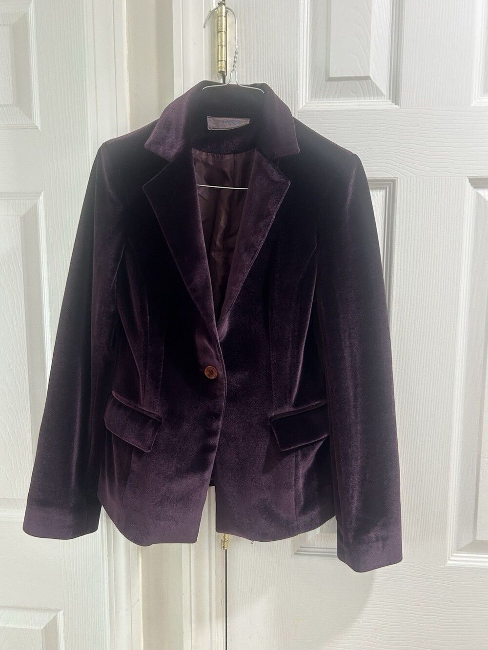 Vintage Sky Design Purple Velvet Blazer Women’s Medium Single Button Jacket - Picture 2 of 7